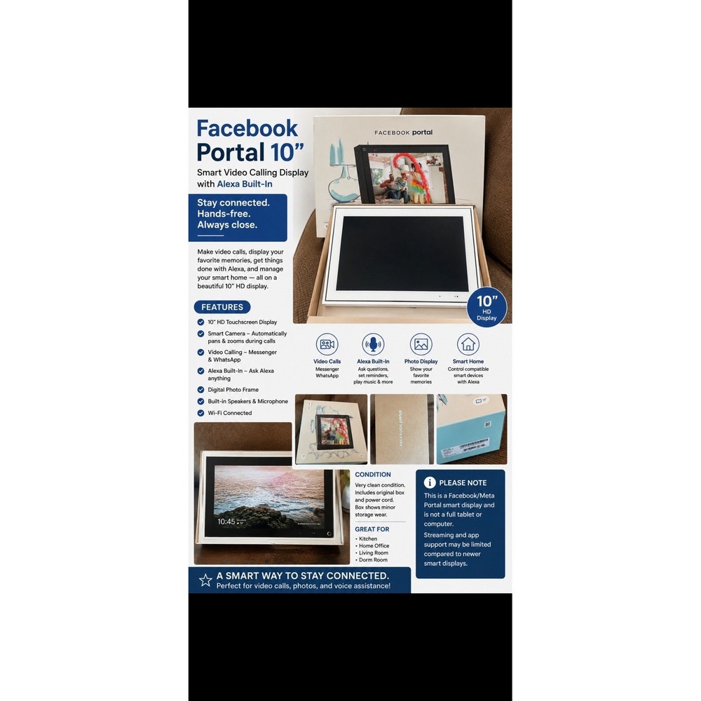 Facebook Portal Go Portable Smart Video 10" Display Touch Screen New Alexa Zoom